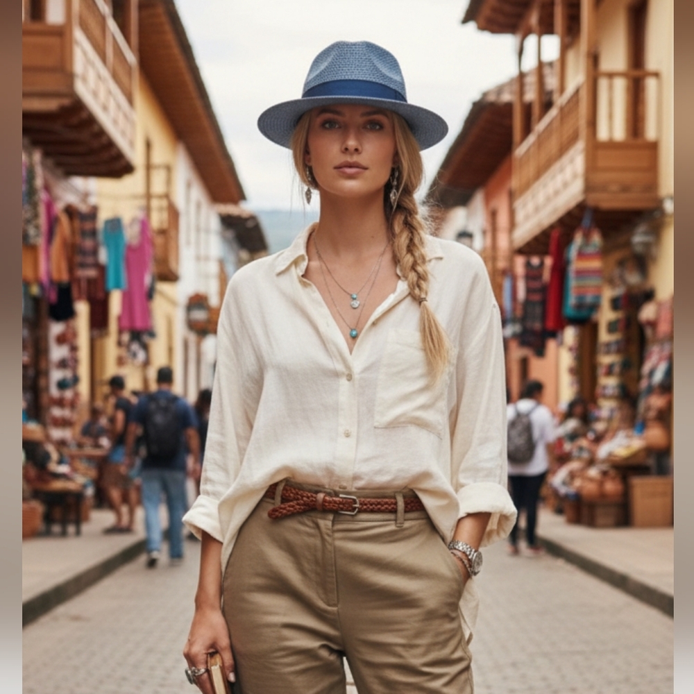 Blue Woven Mexican Fedora Hat